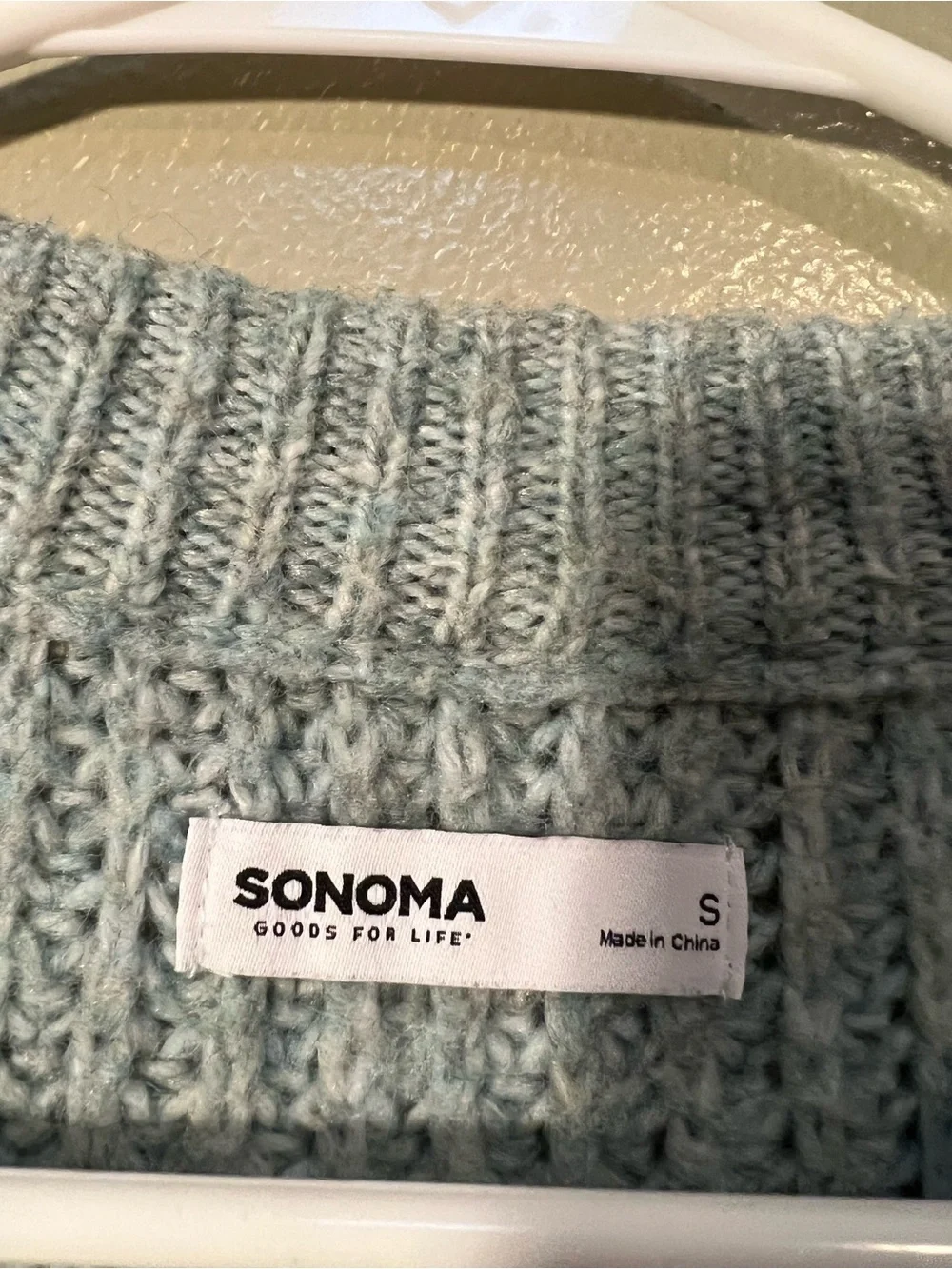 Sonoma Women's Size Small Crewneck Sweater Light Sage Green Cableknit Pointelle